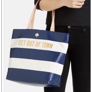 RARE! KATE SPADE NEW YORK Get Out Of Town Canvas Bon Nautical Tote Bag